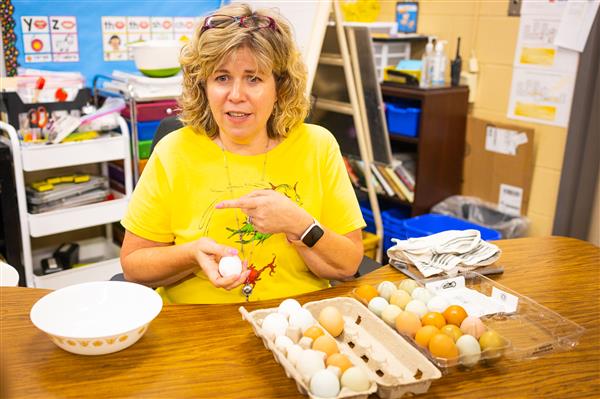 Students learning about Green Eggs and Ham and how to make them. 
